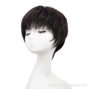 Natural Hairline Short Pixie Cut Black Toupee 100% With Closure Brazilian Bone Straight Human Hair Supplier